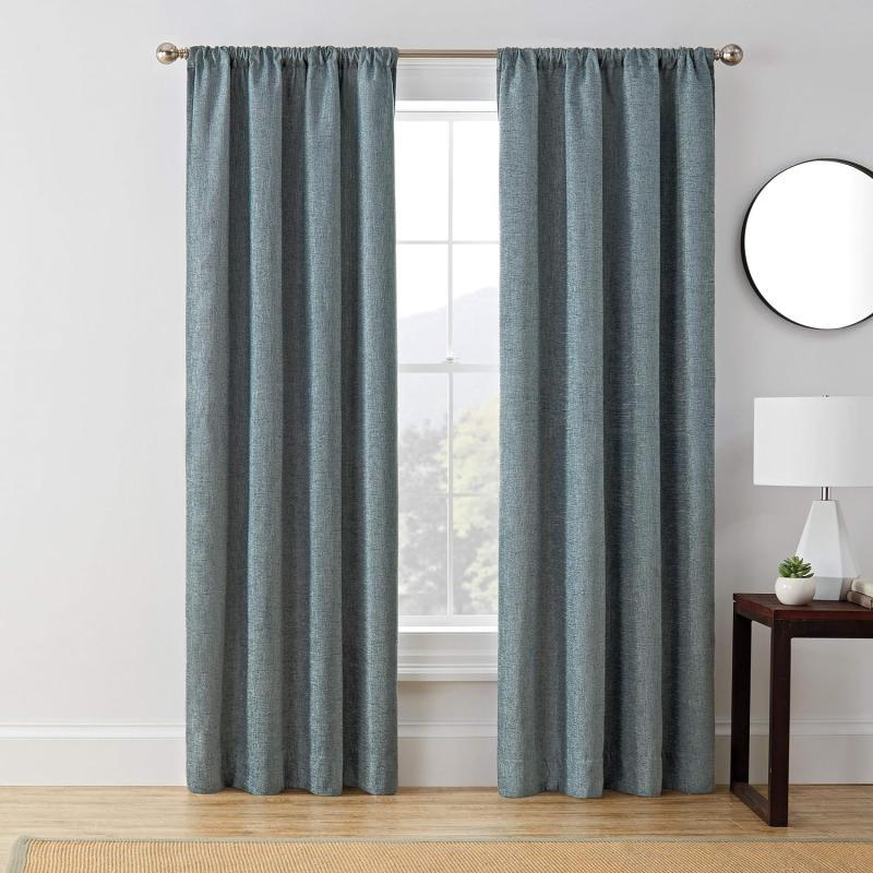imageBrookstone Troy Mid Century Modern Room Darkening Rod Pocket Window Curtains wLiner for Bedroom Single Panel 50 in x 63 in BrownBlue 50 in x 84 in
