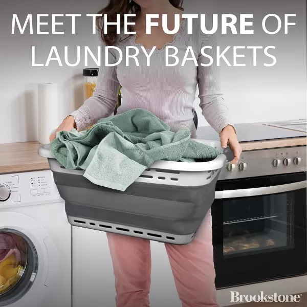 BROOKSTONE 1 UNIT 11 GALLONS  OUR LARGEST BASKET EVER 24 Collapsible Laundry Basket Comfort NonSlip Grip Handles Minimalist Space Saving Design Portable PopUp Hamper BPA FREE1 UNIT Light Gray