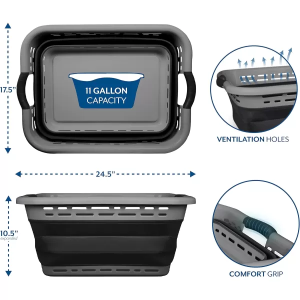 BROOKSTONE 1 UNIT 11 GALLONS  OUR LARGEST BASKET EVER 24 Collapsible Laundry Basket Comfort NonSlip Grip Handles Minimalist Space Saving Design Portable PopUp Hamper BPA FREE1 UNIT Dark Gray