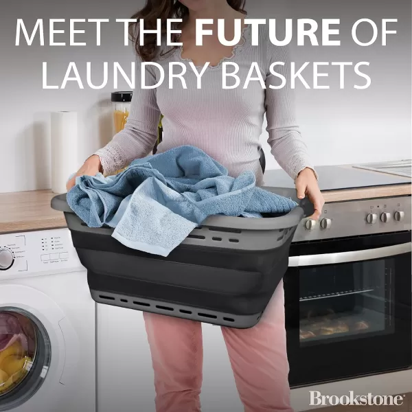 BROOKSTONE 1 UNIT 11 GALLONS  OUR LARGEST BASKET EVER 24 Collapsible Laundry Basket Comfort NonSlip Grip Handles Minimalist Space Saving Design Portable PopUp Hamper BPA FREE1 UNIT Dark Gray