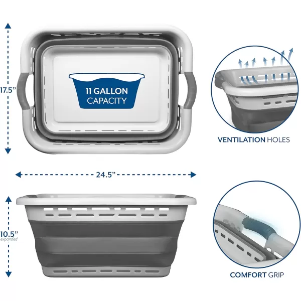 BROOKSTONE 1 UNIT 11 GALLONS  OUR LARGEST BASKET EVER 24 Collapsible Laundry Basket Comfort NonSlip Grip Handles Minimalist Space Saving Design Portable PopUp Hamper BPA FREE1 UNIT Light Gray