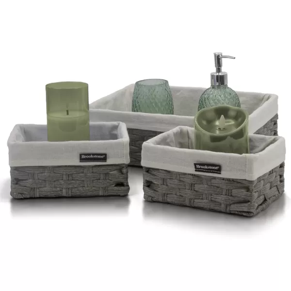 BROOKSTONE 2 PACK SET Wicker Storage Basket Boho Organization and Storage Container Decorative Shelf Bin Over the Toilet Paper Reserve Suitable for Any Home Dcor StyleSlate Gray