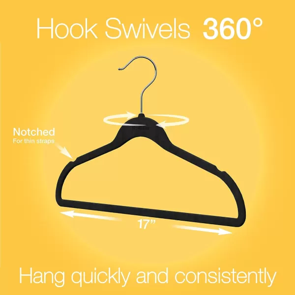 BROOKSTONE 50 Pack Velvet Hangers NonSlip 360 Swivel Hook Lightweight amp Slim Strong amp Durable Space Saving Design Heavy Duty Wont Stain FabricBlack 50 Pack