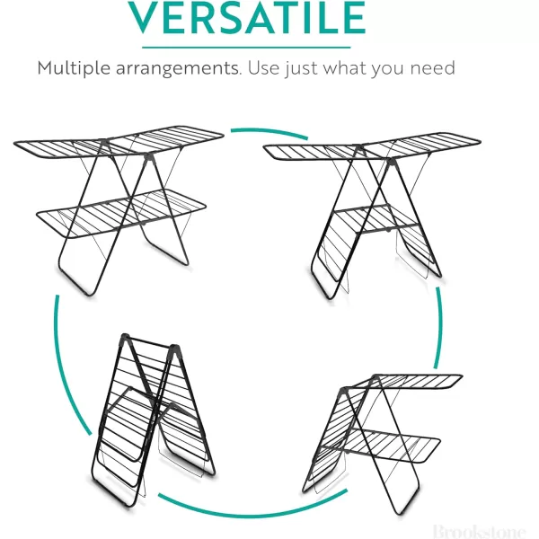 Brookstone  Extra Large  Double Spaced  2 Tier Collapsible Clothes Drying Rack IndoorOutdoor Folding Hanging Garment Stand NO Assembly  Ready Out of The BoxBlack