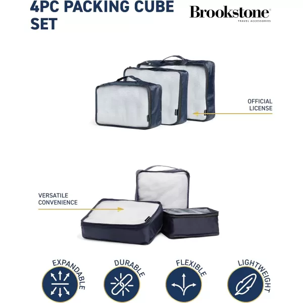 Brookstone 4Piece Packing Cube Set Apparel Luggage Organizer and Shoe Bag Travel Essentials NavyNavy