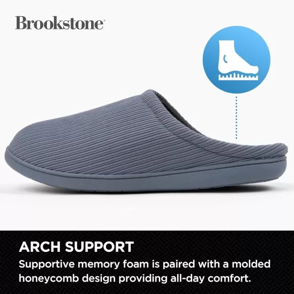 Brookstone Classic Comfort Memory Foam Slippers  Mens Memory Foam Indoor Slippers  Warm ampamp Comfortable Cozy Slippers for Men  Soft Plush Lining NonSlip Sole Indoor SlippersDusty Blue