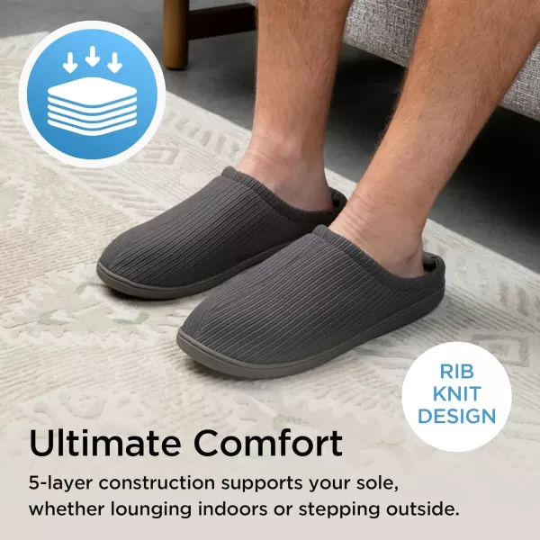 Brookstone Classic Comfort Memory Foam Slippers  Mens Memory Foam Indoor Slippers  Warm ampamp Comfortable Cozy Slippers for Men  Soft Plush Lining NonSlip Sole Indoor SlippersCharcoal