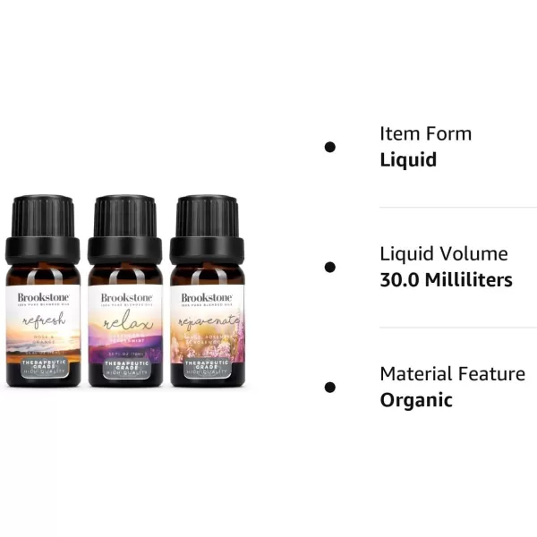 Brookstone Essential Oil Blends Sleep Collection  Organic Essential Oil Set for Aromatherapy Diffuser Massage Oil and Candle Scents  3Pack 10ml BottlesSpa Collection