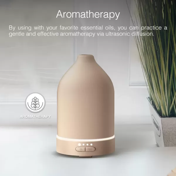 Brookstone Essential Oil Ceramic Diffuser Ripple Ultrasonic Aromatherapy and Relaxation 60ml Oils Diffuser Cool Air Mist Humidifier Relaxing Fragrant Environment For Any Room in Home or OfficeBeige