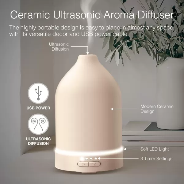 Brookstone Essential Oil Ceramic Diffuser Ripple Ultrasonic Aromatherapy and Relaxation 60ml Oils Diffuser Cool Air Mist Humidifier Relaxing Fragrant Environment For Any Room in Home or OfficeBeige