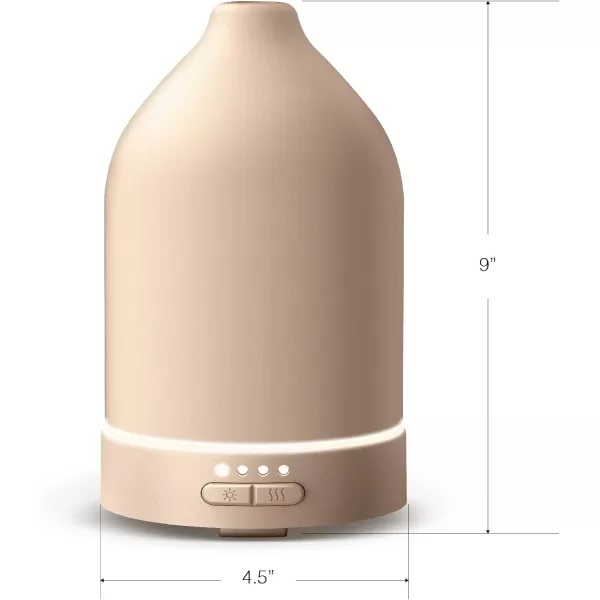 Brookstone Essential Oil Ceramic Diffuser Ripple Ultrasonic Aromatherapy and Relaxation 60ml Oils Diffuser Cool Air Mist Humidifier Relaxing Fragrant Environment For Any Room in Home or OfficeBeige