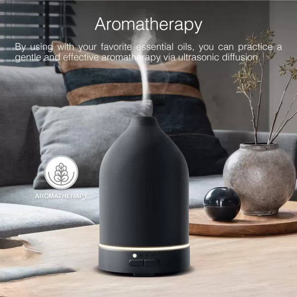 Brookstone Essential Oil Ceramic Diffuser Ripple Ultrasonic Aromatherapy and Relaxation 60ml Oils Diffuser Cool Air Mist Humidifier Relaxing Fragrant Environment For Any Room in Home or OfficeBlack