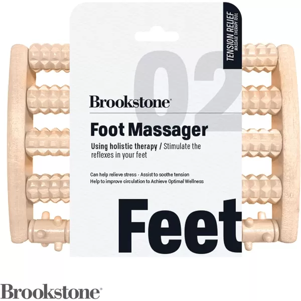 Brookstone Foot Roller Massager for Tension Relief  Wood Foot Massage Tool  Stimulate Foot Reflexes Relieve Stress and Soothe Tension  Wooden Rolling Massager WalnutOak