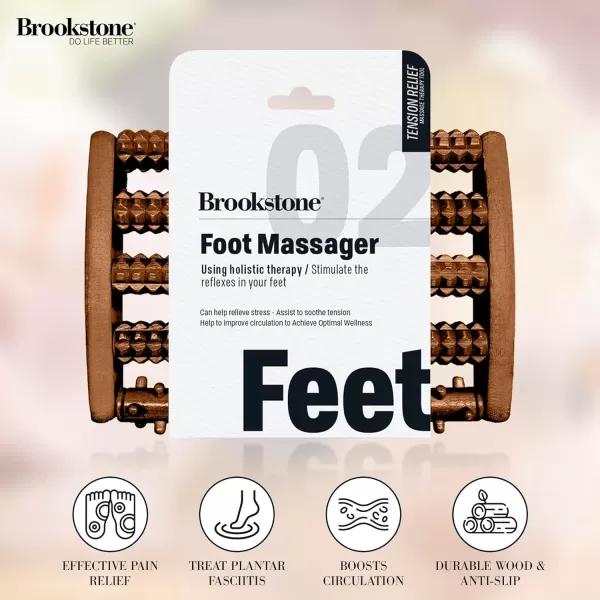 Brookstone Foot Roller Massager for Tension Relief  Wood Foot Massage Tool  Stimulate Foot Reflexes Relieve Stress and Soothe Tension  Wooden Rolling Massager WalnutWalnut