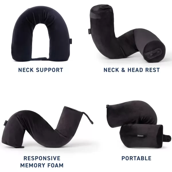 Brookstone FreeForm Memory Foam Twist Travel Pillow Adjustable Roll Pillow for Neck Chin Lumbar and Leg Support Size One Size BlackBlack One Size