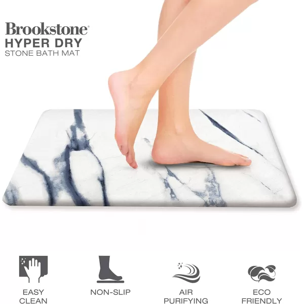 Brookstone Hyper Dry Absorbent Stone Bath Mat  Instant Drying EcoFriendly Diatomaceous Earth Bath Mat  NonSlip and Absorbs 3X Its Volume  153 in x 236 in  WhiteBlueWhiteBlue