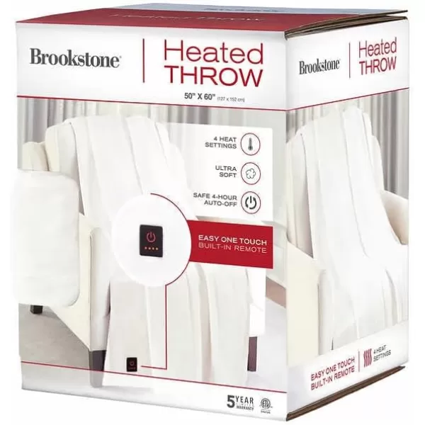 Brookstone I Ultra Soft Plush Electric Heated Throw I 4Heat Settings Builtin Remote I Machine Washable I WhiteBrookstone I Ultra Soft Plush Electric Heated Throw I 4Heat Settings Builtin Remote I Machine Washable I White