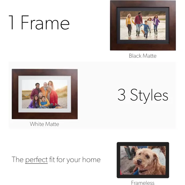 Brookstone PhotoShare 10 Smart Digital Picture Frame Send Pics from Phone to Frames WiFi 8 GB Holds 5000 Pics HD Touchscreen Premium Espresso Wood Easy Setup No Fees8 Espresso