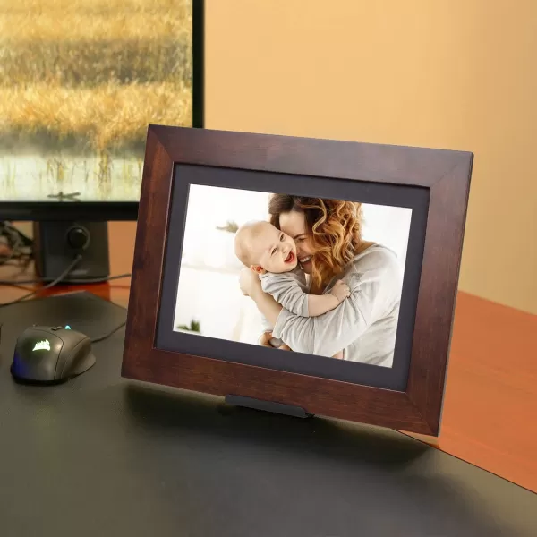 Brookstone PhotoShare 10 Smart Digital Picture Frame Send Pics from Phone to Frames WiFi 8 GB Holds 5000 Pics HD Touchscreen Premium Espresso Wood Easy Setup No Fees101 Espresso