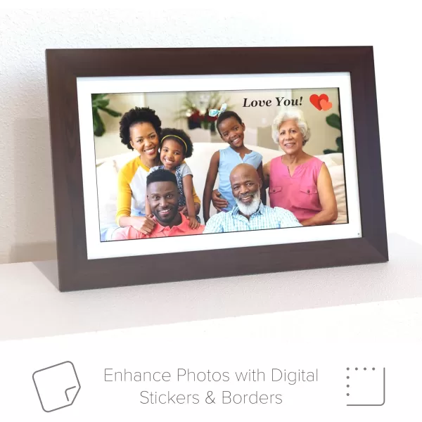 Brookstone PhotoShare 10 Smart Digital Picture Frame Send Pics from Phone to Frames WiFi 8 GB Holds 5000 Pics HD Touchscreen Premium Espresso Wood Easy Setup No Fees14 Espresso