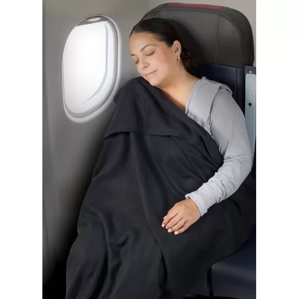 Brookstone Travel 21 Ultra Soft Jersey Knit Travel Blanket with Carrying Case and Luggage PassThrough  Portable Blanket BlueBlack One Size