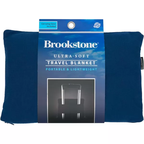 Brookstone Travel 21 Ultra Soft Jersey Knit Travel Blanket with Carrying Case and Luggage PassThrough  Portable Blanket BlueBlue One Size