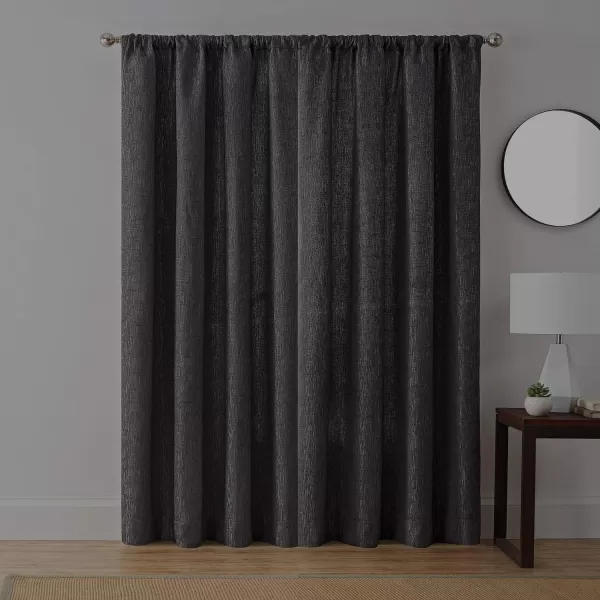 Brookstone Troy Mid Century Modern Room Darkening Rod Pocket Window Curtains wLiner for Bedroom Single Panel 50 in x 63 in BrownCharcoal 50 in x 108 in