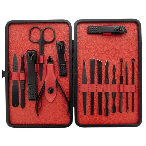 BROOKSTONE 16 Piece Manicure Kit Nail Clippers Set with Case Black Coated Stainless Steel Professional Grooming Tools for Adults Toenail Clipper tweezers Dead Skin Push Scissors and much moreBROOKSTONE 16 Piece Manicure Kit Nail Clippers Set with Case Black Coated Stainless Steel Professional Grooming Tools for Adults Toenail Clipper tweezers Dead Skin Push Scissors and much more