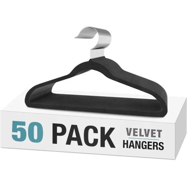 BROOKSTONE 50 Pack Velvet Hangers NonSlip 360 Swivel Hook Lightweight amp Slim Strong amp Durable Space Saving Design Heavy Duty Wont Stain FabricBlack 50 Pack