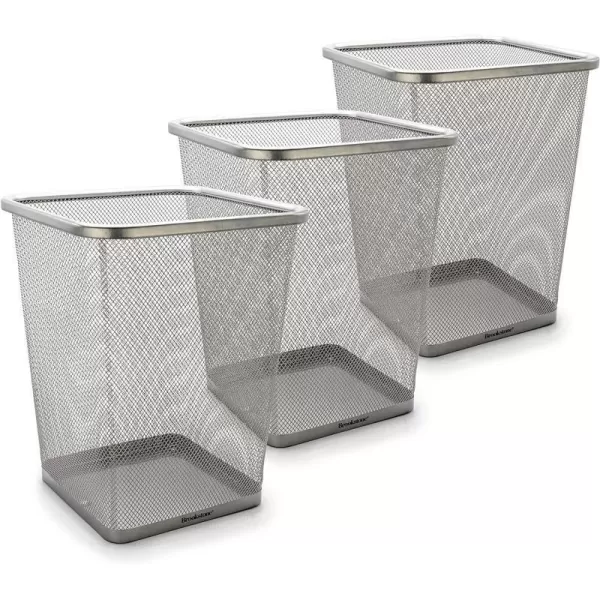 Brookstone 3 Pack Metallic Mesh Wastebasket for Office amp Home Open Top Under Desk Trash Can Lightweight amp Sturdy Recycling BinSilver