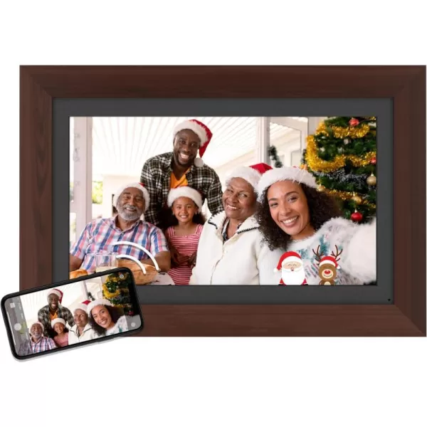 Brookstone PhotoShare 10 Smart Digital Picture Frame Send Pics from Phone to Frames WiFi 8 GB Holds 5000 Pics HD Touchscreen Premium Espresso Wood Easy Setup No Fees14 Espresso