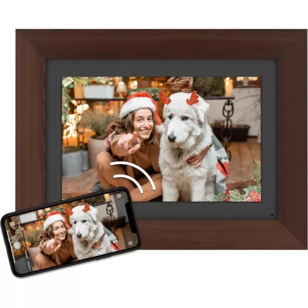 Brookstone PhotoShare 10 Smart Digital Picture Frame Send Pics from Phone to Frames WiFi 8 GB Holds 5000 Pics HD Touchscreen Premium Espresso Wood Easy Setup No Fees101 Espresso