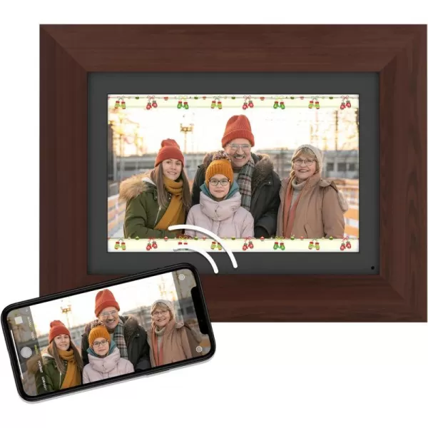 Brookstone PhotoShare 10 Smart Digital Picture Frame Send Pics from Phone to Frames WiFi 8 GB Holds 5000 Pics HD Touchscreen Premium Espresso Wood Easy Setup No Fees8 Espresso