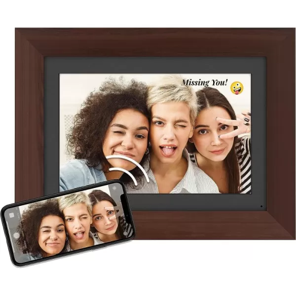 Brookstone PhotoShare 8 Smart Digital Picture Frame Send Pics from Phone to Frames WiFi 8 GB Holds 5000 Pics HD Touchscreen Premium Espresso Wood Easy Setup No Fees New Version10 Espesso