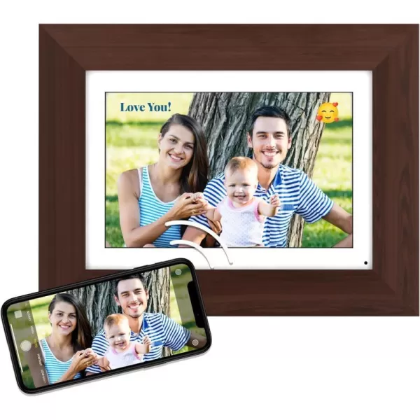 Brookstone PhotoShare 8 Smart Digital Picture Frame Send Pics from Phone to Frames WiFi 8 GB Holds 5000 Pics HD Touchscreen Premium Espresso Wood Easy Setup No Fees New Version8 Espesso