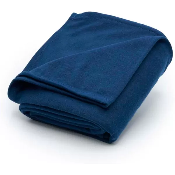 Brookstone Travel 21 Ultra Soft Jersey Knit Travel Blanket with Carrying Case and Luggage PassThrough  Portable Blanket BlueBlue One Size