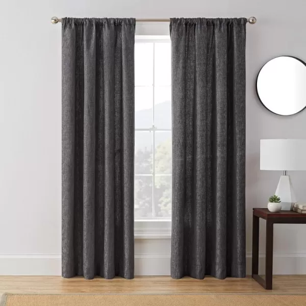 Brookstone Troy Mid Century Modern Room Darkening Rod Pocket Window Curtains wLiner for Bedroom Single Panel 50 in x 63 in BrownCharcoal 50 in x 63 in