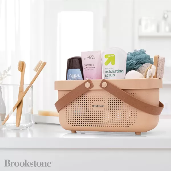 Brookstone BKH1633 Large Portable Shower Caddy with Soft Silicone Carrying Handle Bathroom Organizer Basket Plastic Bath Tote Dries Quickly with Drainage Holes BPA Free GrayBlush