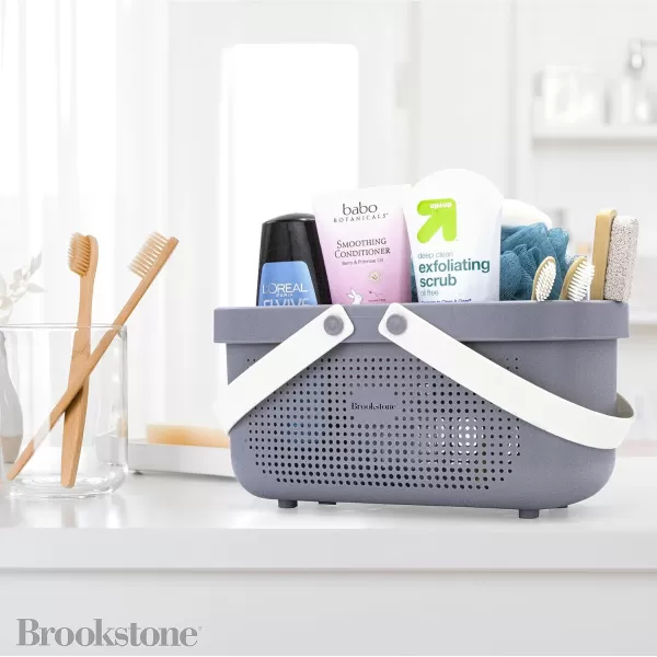 Brookstone BKH1633 Large Portable Shower Caddy with Soft Silicone Carrying Handle Bathroom Organizer Basket Plastic Bath Tote Dries Quickly with Drainage Holes BPA Free GrayGray