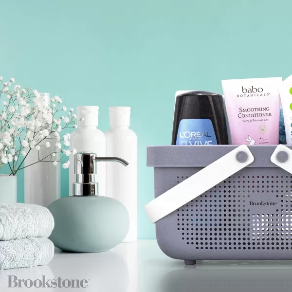 Brookstone BKH1633 Large Portable Shower Caddy with Soft Silicone Carrying Handle Bathroom Organizer Basket Plastic Bath Tote Dries Quickly with Drainage Holes BPA Free GrayGray