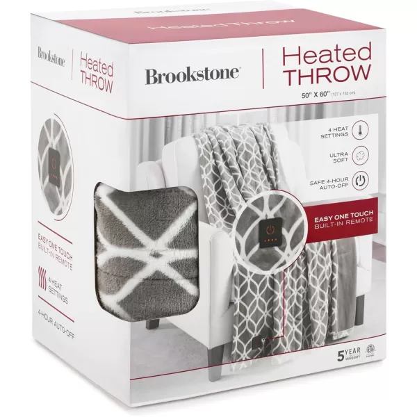 Brookstone Heated Plush Throw Heated Blanket Throw  Heated Throw Blanket Electric  Heated Blankets  4 Heat Settings 4Hour Auto Shut Off 100 Polyester 50quotx60quot  Taupe Trellis