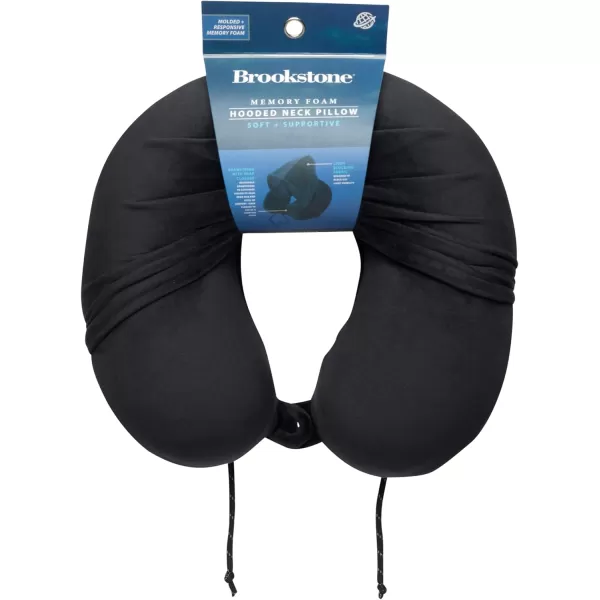 Brookstone Hooded Memory Foam Neck Pillow  High Density Light Blocking Headrest and Neck Support Sleep and Travel Pillow BlackBlack