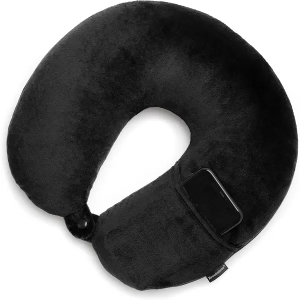 Brookstone Microbead Travel Head and Neck Pillow Lightweight and Plush with Phone or Headphone Pocket BlueBlack