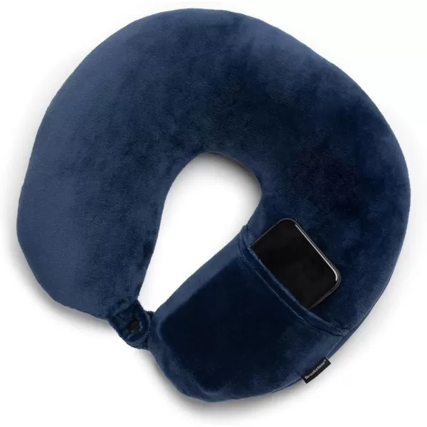 Brookstone Microbead Travel Head and Neck Pillow Lightweight and Plush with Phone or Headphone Pocket BlueBlue