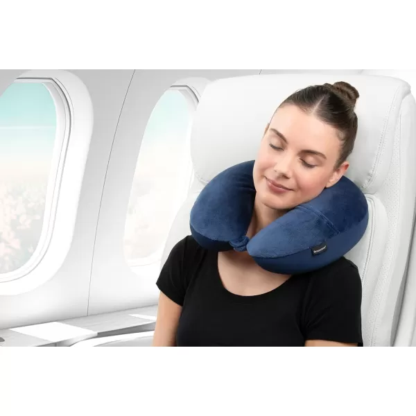 Brookstone Microbead Travel Head and Neck Pillow Lightweight and Plush with Phone or Headphone Pocket BlueBlue