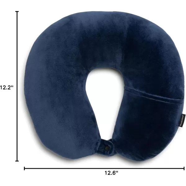 Brookstone Microbead Travel Head and Neck Pillow Lightweight and Plush with Phone or Headphone Pocket BlueBlue