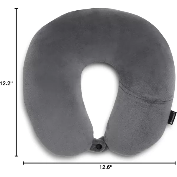 Brookstone Microbead Travel Head and Neck Pillow Lightweight and Plush with Phone or Headphone Pocket BlueDark Grey