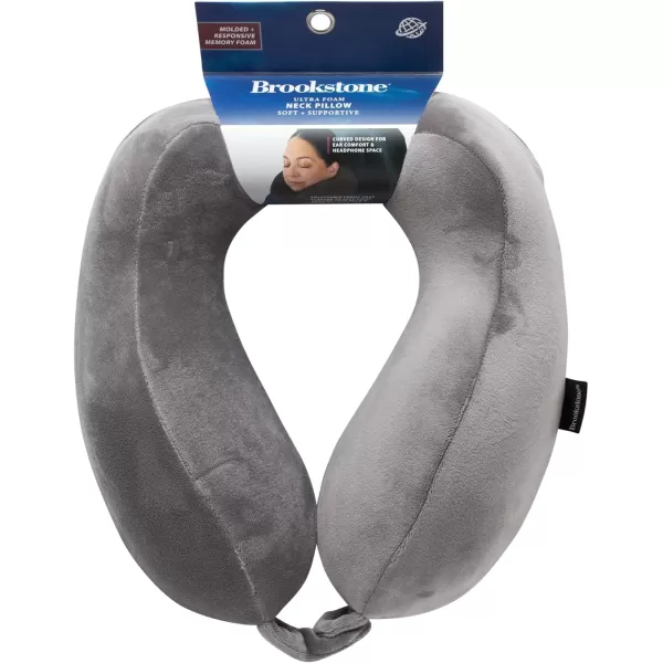 Brookstone Travel Neck Pillow  Lightweight Comfortable Contoured Head and Neck Support Memory Foam  UShaped Neck Pillow for Traveling BlackDark Grey