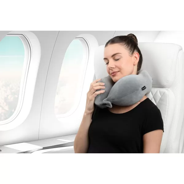 Brookstone Travel Neck Pillow  Lightweight Comfortable Contoured Head and Neck Support Memory Foam  UShaped Neck Pillow for Traveling BlackDark Grey