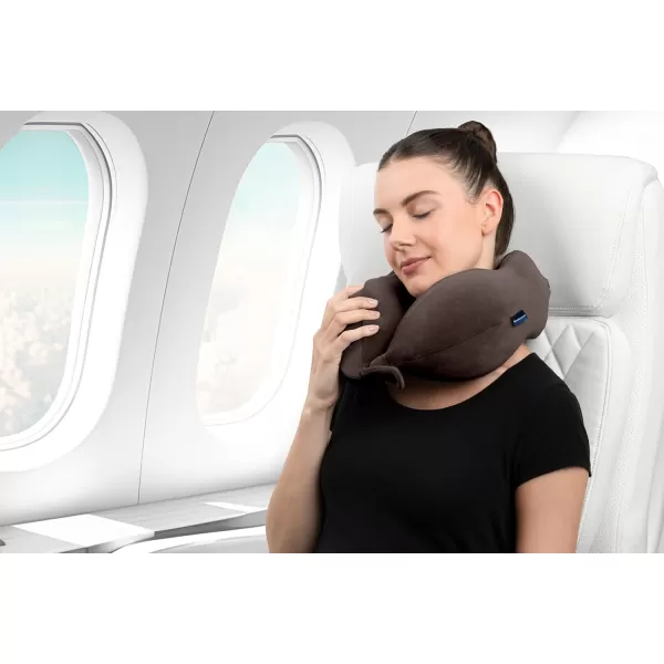 Brookstone Travel Neck Pillow  Lightweight Comfortable Contoured Head and Neck Support Memory Foam  UShaped Neck Pillow for Traveling BlackVelvet Brown